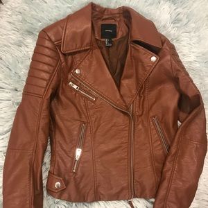 Faux leather moto jacket-cognac